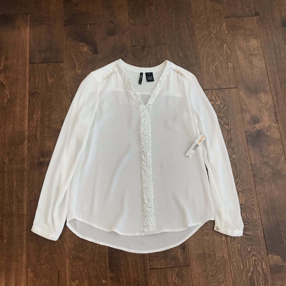 White Blouse with silver sequin, New with tags, PS